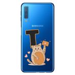 Senada Samsung Galaxy A7 2018 ile Uyumlu Kılıf Resimli Desenli Silikon Kedili T Harfi