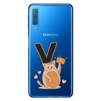 Senada Samsung Galaxy A7 2018 ile Uyumlu Kılıf Resimli Desenli Silikon Kedili V Harfi