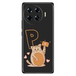 Senada Tecno Spark 20 Pro Plus+ ile Uyumlu Kılıf Tema Art Desenli Baskılı Silikon Kedili P Harfi