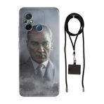 Senada Xiaomi Redmi 12C ile Uyumlu Kılıf Atatürk 1938 Desenli Silikon İpli Boyun Askı Aparatı