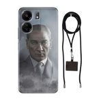 Senada Xiaomi Redmi 13C ile Uyumlu Kılıf Atatürk 1938 Desenli Silikon İpli Boyun Askı Aparatı