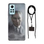 Senada Xiaomi Redmi Note 12 Pro 4G ile Uyumlu Kılıf Atatürk 1938 Desenli Silikon İpli Boyun Askı Aparatı