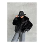 Senarce Yumuşak Dokunuşlu Oversize Premium Kürk Peluş Siyah Mont