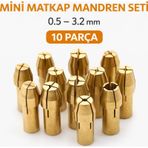 Senbang Mini Matkap Mandren Adaptörü 10 Lu Set 0.5 3.2 Mm Pirinç Dremel & Gravür Uyumlu