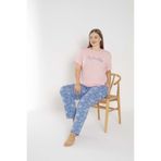 SENFONİ Pembe/Mavi Desenli Kısa Kollu Büyük Beden %100 Pamuk Pijama Takımı – Rahat ve Konforlu Ev Giyimi