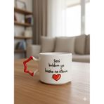 Seni Buldum Ya Başka Ne İsterim Krem Parlak Yıldız Kulp Kupa- Hediye Seramik Kupa