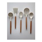 Senin Dükkanın Bambu Saplı Silikon 5 Parça Servis Seti (KEPÇE-SPATULA-MAKARNA KAŞIĞI -KEVGİR-KAŞIK)