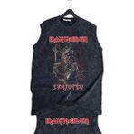 Senjutsu Iron Maiden Ense Baskılı Yıkamalı Kolsuz Tişört, Unisex Rock Band Temalı Sıfır Kol Atlet - Siyah - XL