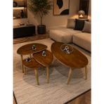 Senka Wood Doğal Masif Ahşap Modern Iskandinav Asimetrik Orta Sehpa ve 3lü Zigon Sehpa Takımı - Orta ve Zigon takımı - Ceviz