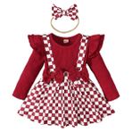 Senoke Yenidoğan Bebek Kız Bebek Uzun Kollu Çiçekli Romper Ekose Askılı Elbise Tek Parça Playsuit Bodysuit Günlük Günlük Tatil Elbisesi (Izgara, 6-12M)