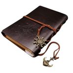 Senon Retro Vintage Pusula Baskılı Çapa Ve Dümen Kolye Uçlu Deri Kapaklı Günlük Not Defteri Denizci Defter Özel Tasarım Hediyelik Siyah