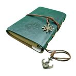 Senon Retro Vintage Pusula Baskılı Çapa Ve Dümen Kolye Uçlu Deri Kapaklı Günlük Not Defteri Denizci Defter Özel Tasarım Hediyelik Yeşil