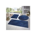 SENORA 3 Lü Post Peluş Banyo Paspası Klozet Takımı Mavi 90x50 60x50 (50x50 Yuvarlak)