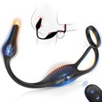 Sens Çift Penis Halkalı Titreşimli Prostat Masaj Aleti ve Anal Plug Vibratör - 4'ü 1 Arada, Testis ve Perine Uyarıcı, USB Şarj Edilebilir, Su Geçirmez, Esnek Silikon Erkek Anal Tıkaç Seks Oyuncağı