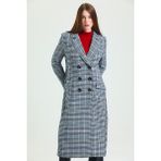 Sense Astarlı Desenli Uzun Kaban | KBN34176 Siyah Saks Kaz Ayağı - 40 - Siyah - Saks