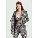 Sense Astarlı Önü Düğmeli Leopar Kadife Abiye Ceket | CKT34573 Leopar Desenli - 42