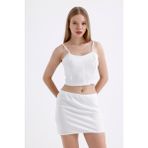 Sense Beli Lastikli Saten Mini Etek | ETK35774 - 38 - Ekru