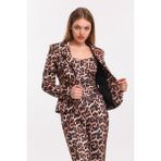 Sense Ckt31787 YN Leopar Desen Siyah Ekru Kadın Ceket