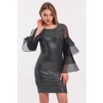 Sense ELB33267 Gümüş Kolları Organze Buzy Payet Abiye Elbise