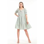 Sense ELB33651 Yeşil Gipeli Büzgülü Reglan Yaka Gofre Elbise