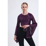 Sense İçi Astarlı Abiye Payet Bluz| Mor BLZ35014