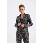 Sense İci Astarlı Desenli Abiye Pul payet Ceket | Siyah Gold Leopar CKT34264