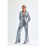 Sense Ici Astarlı Leopar Desenli Abiye Pul Payet Ceket | CKT34264 - Siyah - Beyaz - Gri - 46