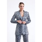 Sense Ici Astarlı Leopar Desenli Abiye Pul Payet Ceket | CKT34264 Siyah Gümüş Leopar - Siyah - Gümüş - 40