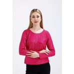 Sense İçi Astarlı Pul Payet Abiye Bluz | Blz35497 Fuşya