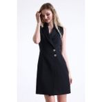 Sense Kadın Kolsuz Hürrem Uzun Ceket Polyester İçi Astarlı Metal Detaylı CKT35288 - 48 - Siyah