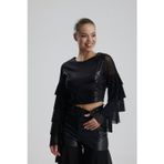 Sense Payetli Tül Kol Crop Bluz | BUST36090 Siyah