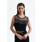 Sense Taş Detaylı Abiye Bluz | Blz34565 Siyah