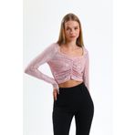 Sense Uzun Kol Önü Lastik Büzgülü Buzi Payet Bluz Blz34189 Pembe