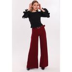 Sense Yanları Kumaş Kaplama Kemerli İspanyol Paça Scuba Krep Pantolon Bordo Pnt33393Pnt33393