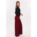 Sense Yanları Kumaş Kaplama Kemerli Ispanyol Paça Scuba Krep Pantolon | PNT33393 - 44 - Bordo