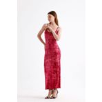 Sense Yırtmaçlı Askılı Likralı Viskon Elbise | Bordo Batik ELB35782