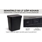 Sensörlü Çöp Kovası Şarjlı 50 Litre Fotoselli Otomatik Açılır Hijyenik-Siyah