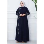 SENSTIL Yaprak Taşlı Büyük Beden Anne Elbisesi Lacivert SS2350