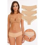 Sensu Kadın Lazer Kesim Dantelli Külot 3 Lü Paket Set - Ten - XL