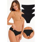 Sensu Kadın Lazer Kesim Düşük Bel (Beli Lastikli) Slip Külot 3'Lü Paket Set Siyah