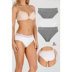 Sensu Kadın Özel Kumaş Bambu Beli Dantelli 3'Lü Külot Set Model-6