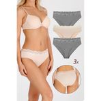 Sensu Kadın Özel Kumaş Bambu Beli Dantelli 3'Lü Külot Set,Model8 L