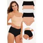 Sensu Kadın Yüksek Bel Lazer Kesim (Beli Lastikli) 5li Külot Set - KTS2035 -renkli