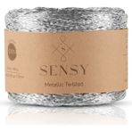 Sensy Premium 320 Metre Simli Metalik Ip Parlak Çanta, Rafya, Abiye, Supla Ipi Metalik Bükümlü Ip 250 Gram - Gümüş
