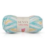 Sensy Premium Softee Baby El Örgü Ipi Elit Baby Hırka Kazak Ip Atkı Patik Bebek Battaniye Ipi (Turkuaz Sarı Batik)
