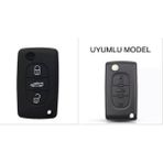 Şenyıldız Aksesuar Peugeot Uyumlu 107 207 307 407 308 607 Uyumlu 3 Tuş Silikon Anahtar Koruma Kılıf - Siyah
