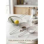 Senz 3 Lü Paslanmaz Tel Süzgeç Pirinç Süzgeci, Çelik Süzgeç, Metal Süzgeç, Çay Süzgeç - Gümüş