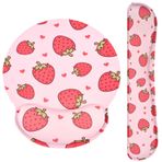 Seorsok Bilek Destekli Klavye Bilek Dinlenme Seti ile Sevimli Mouse Pad, Ofis Oyun Çalışma Bilgisayarları için Kaymaz Tabanlı Ergonomik Mouse Pad, Kolay Yazma ve Ağrı kesici Mouse Mat,Pembe Çilek