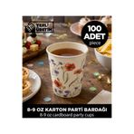 Sepet Doldur Gelincik ve Kır Çiçeği Desenli 8-9 Oz Şık Davet ve Organizasyon Karton Parti Bardağı (100 Adet)