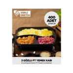 Sepet Doldur Termoform 3 Gözlü Yemek Kabı + Kapak - 200 Adet (Mikro Dalga'da Kullanılabilir)